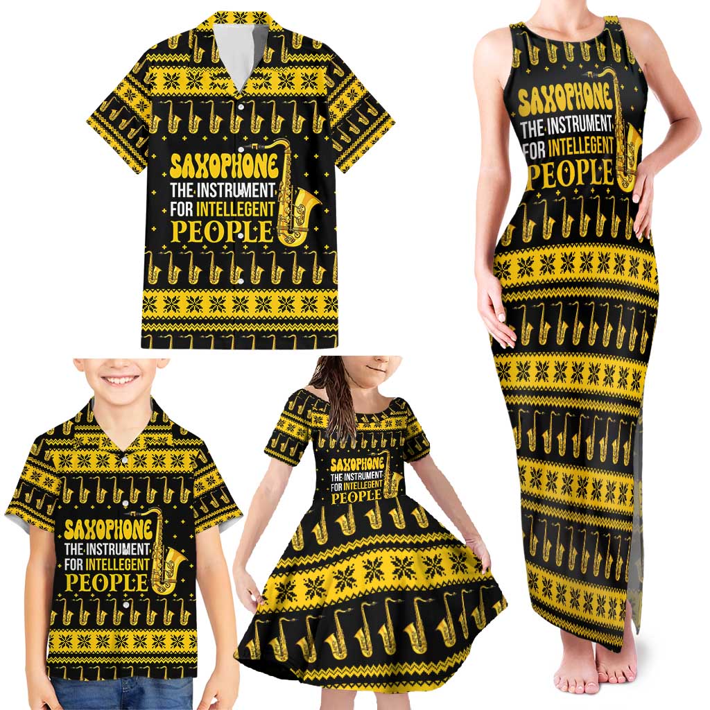 Saxophone The Instrument For Intellegent People Christmas Family Matching Tank Maxi Dress and Hawaiian Shirt Xmas Holiday Patterns - Wonder Print Shop