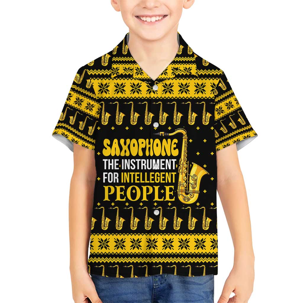 Saxophone The Instrument For Intellegent People Christmas Family Matching Tank Maxi Dress and Hawaiian Shirt Xmas Holiday Patterns - Wonder Print Shop