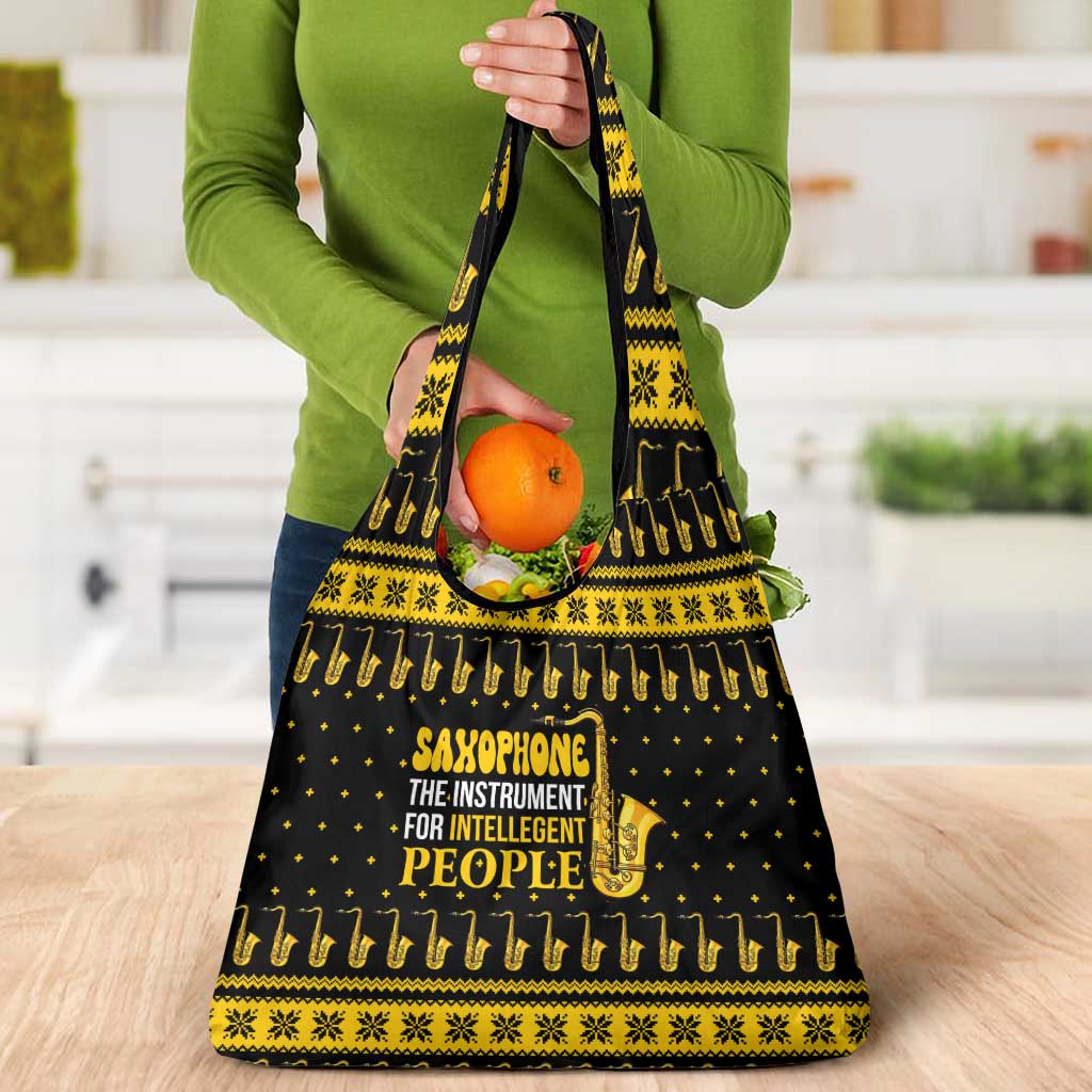 Saxophone The Instrument For Intellegent People Christmas Grocery Bag Xmas Holiday Patterns - Wonder Print Shop