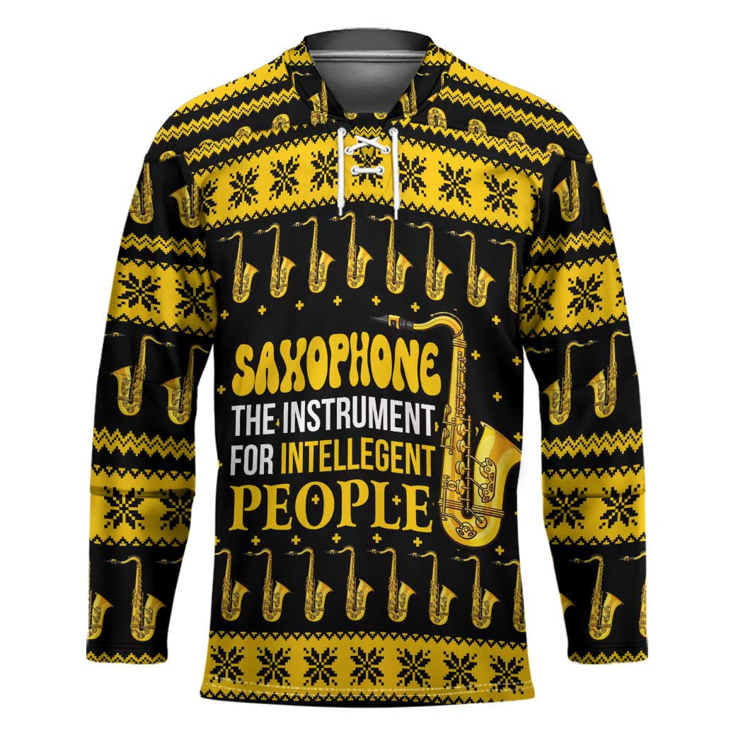 Saxophone The Instrument For Intellegent People Christmas Hockey Jersey Xmas Holiday Patterns - Wonder Print Shop