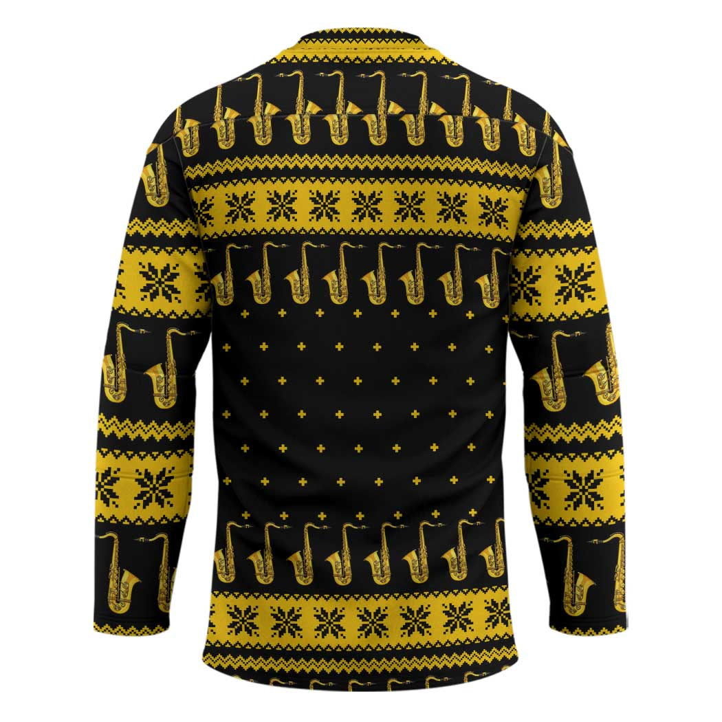 Saxophone The Instrument For Intellegent People Christmas Hockey Jersey Xmas Holiday Patterns - Wonder Print Shop