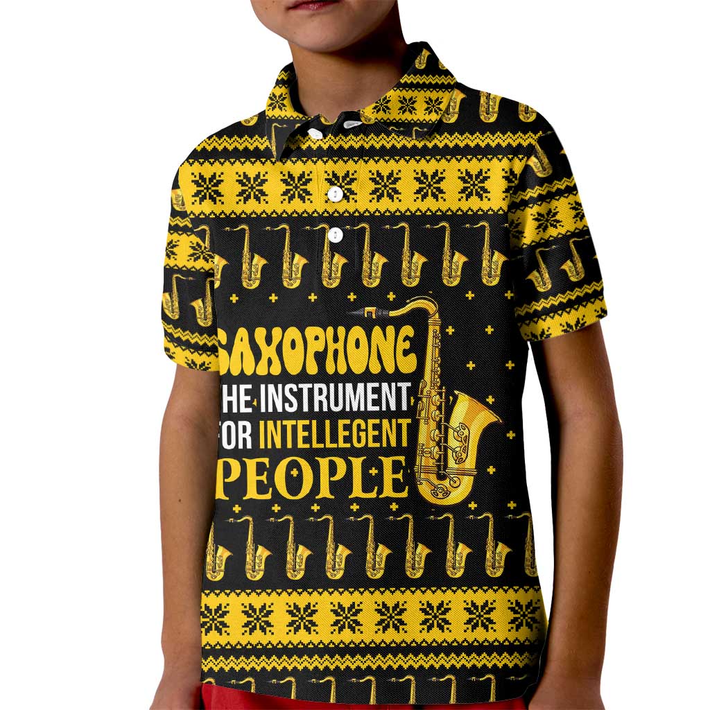 Saxophone The Instrument For Intellegent People Christmas Kid Polo Shirt Xmas Holiday Patterns - Wonder Print Shop