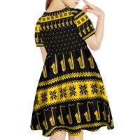 Saxophone The Instrument For Intellegent People Christmas Kid Short Sleeve Dress Xmas Holiday Patterns - Wonder Print Shop