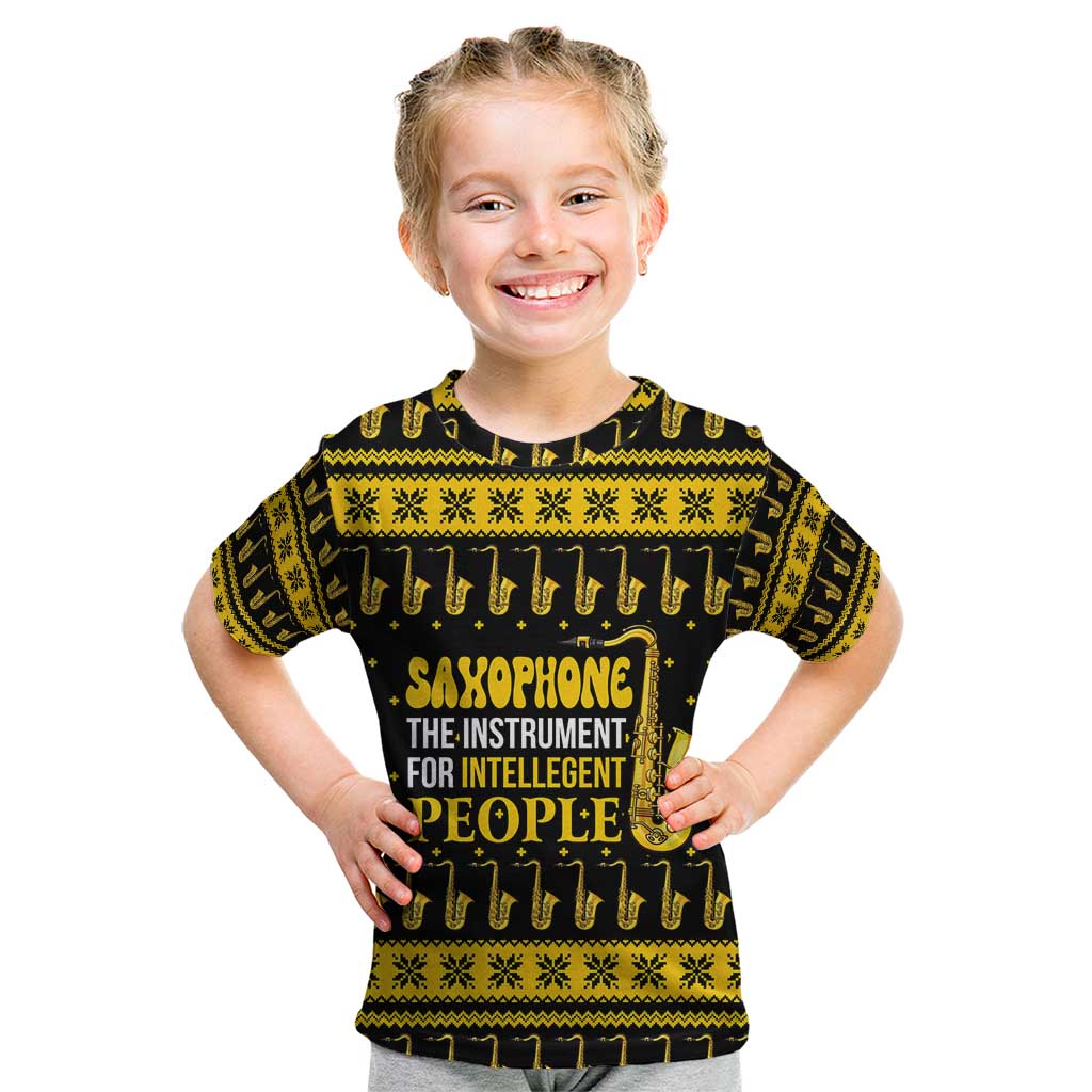 Saxophone The Instrument For Intellegent People Christmas Kid T Shirt Xmas Holiday Patterns - Wonder Print Shop