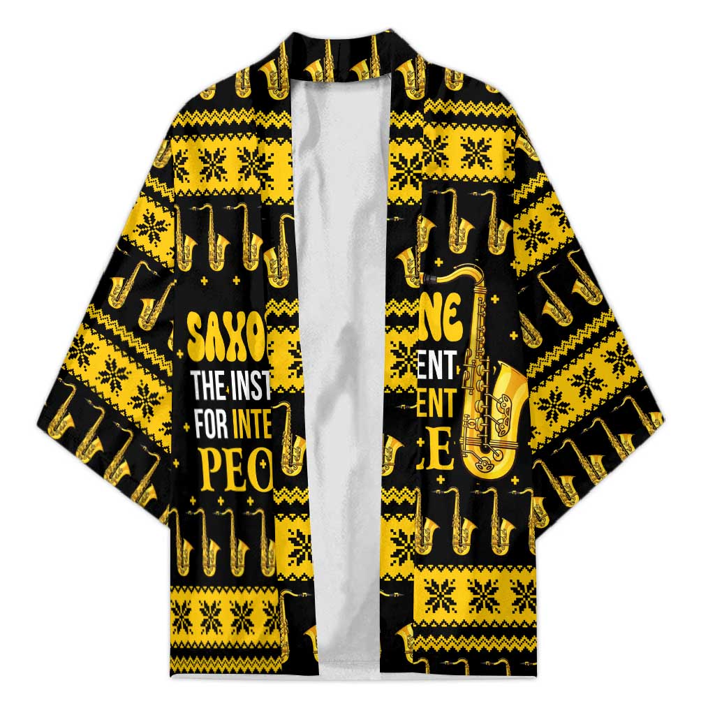 Saxophone The Instrument For Intellegent People Christmas Kimono Xmas Holiday Patterns - Wonder Print Shop
