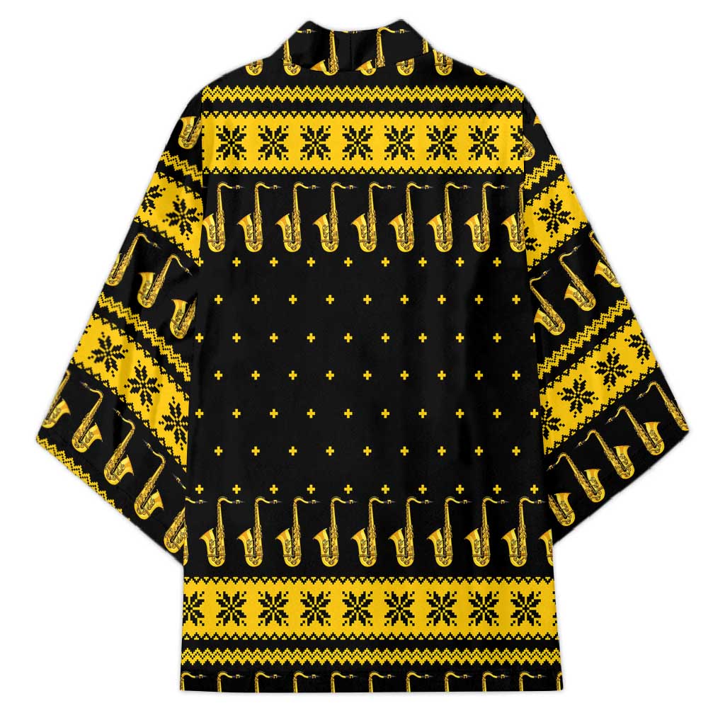 Saxophone The Instrument For Intellegent People Christmas Kimono Xmas Holiday Patterns - Wonder Print Shop