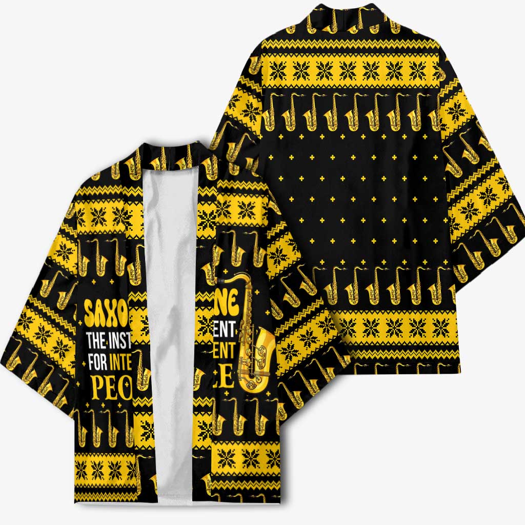 Saxophone The Instrument For Intellegent People Christmas Kimono Xmas Holiday Patterns - Wonder Print Shop