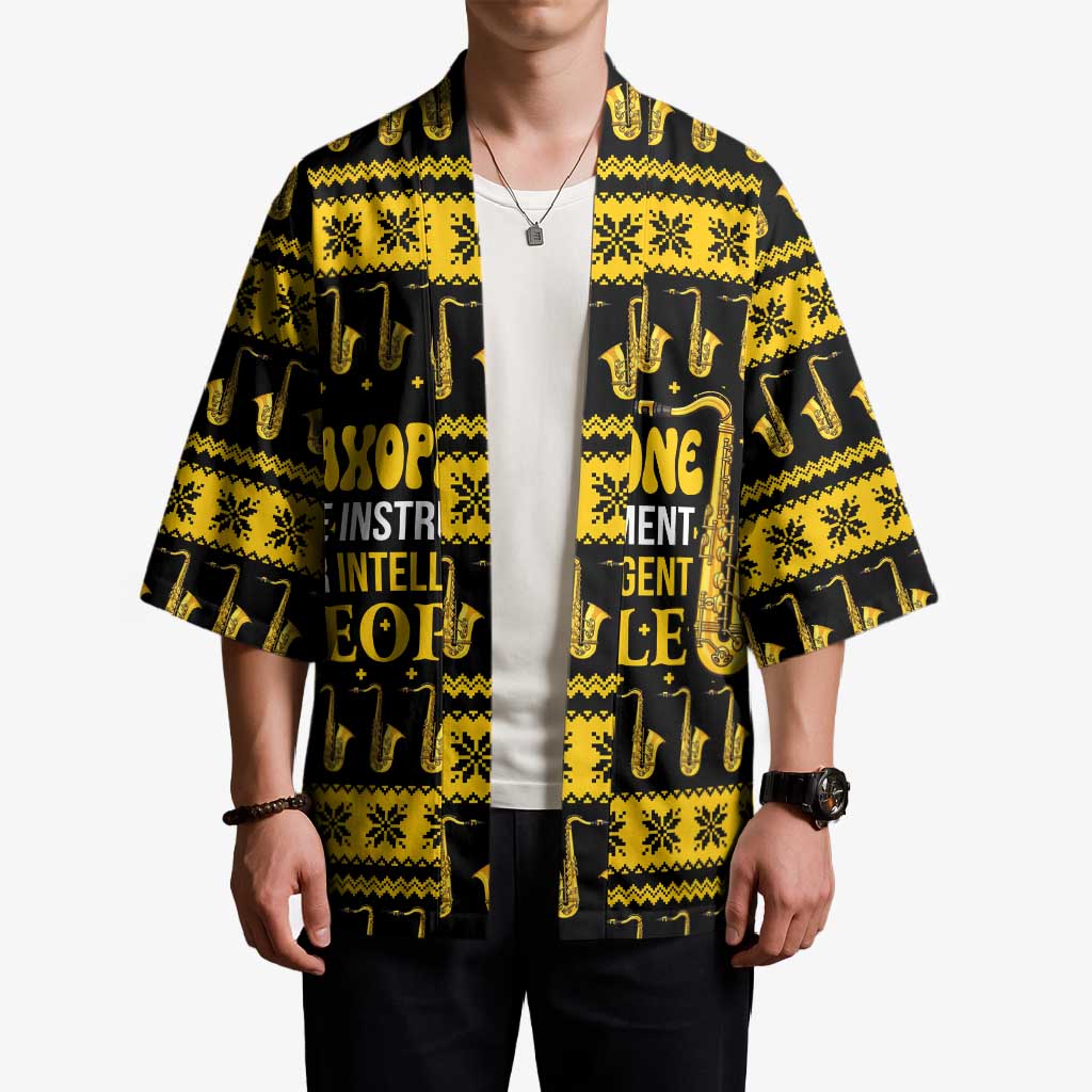 Saxophone The Instrument For Intellegent People Christmas Kimono Xmas Holiday Patterns - Wonder Print Shop