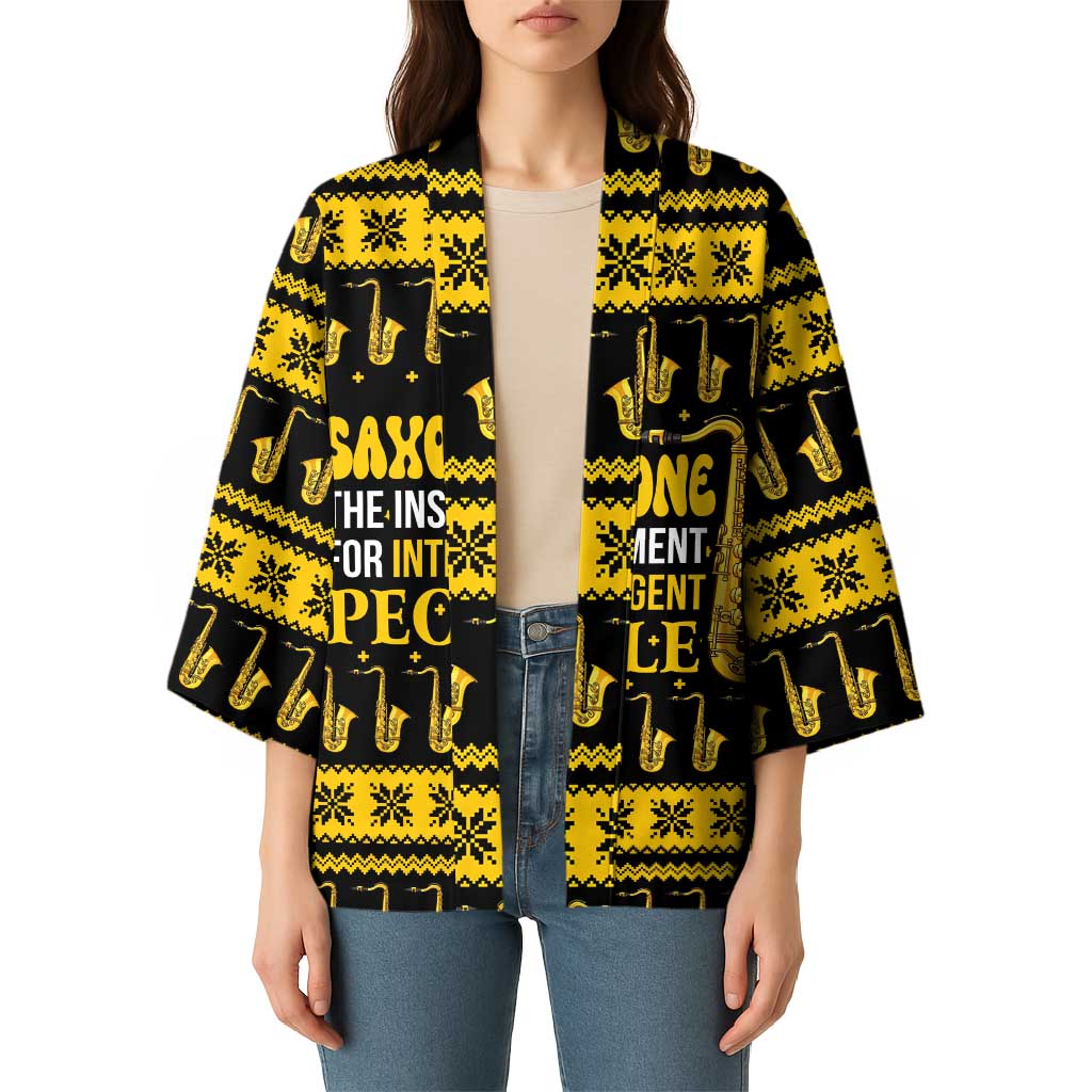 Saxophone The Instrument For Intellegent People Christmas Kimono Xmas Holiday Patterns - Wonder Print Shop