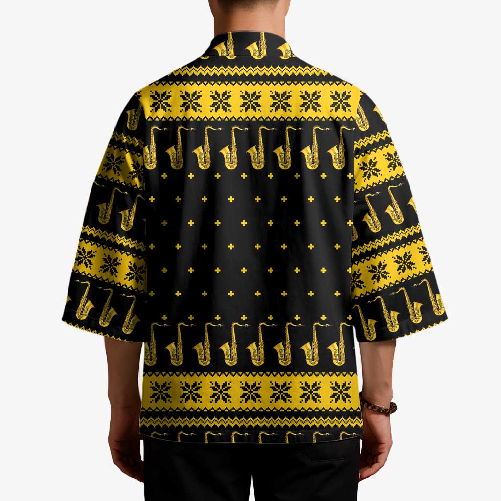 Saxophone The Instrument For Intellegent People Christmas Kimono Xmas Holiday Patterns - Wonder Print Shop