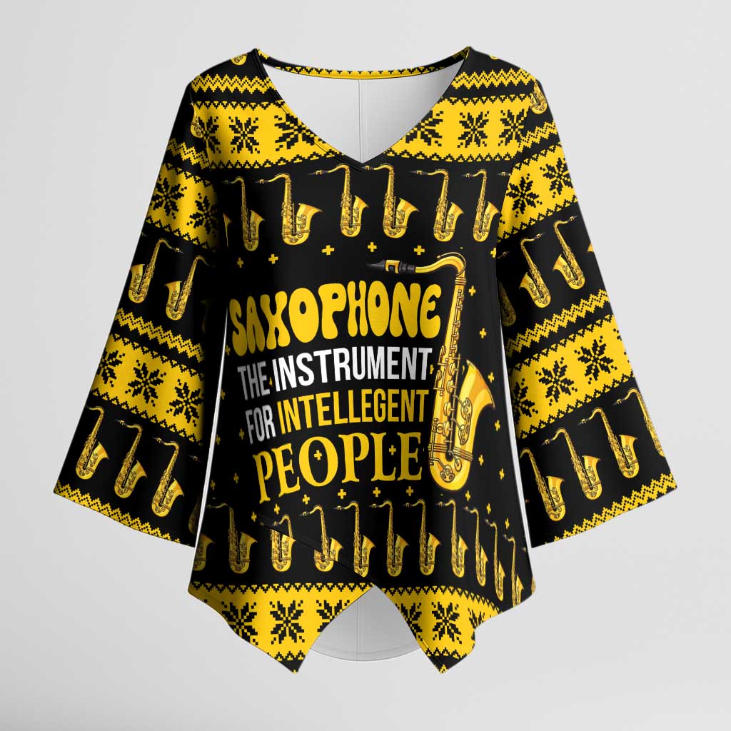Saxophone The Instrument For Intellegent People Christmas Kimono Sleeve Blouse Xmas Holiday Patterns - Wonder Print Shop