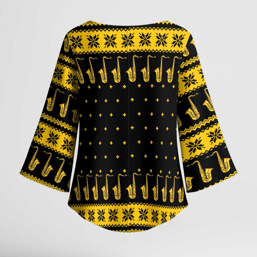 Saxophone The Instrument For Intellegent People Christmas Kimono Sleeve Blouse Xmas Holiday Patterns - Wonder Print Shop