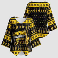 Saxophone The Instrument For Intellegent People Christmas Kimono Sleeve Blouse Xmas Holiday Patterns - Wonder Print Shop