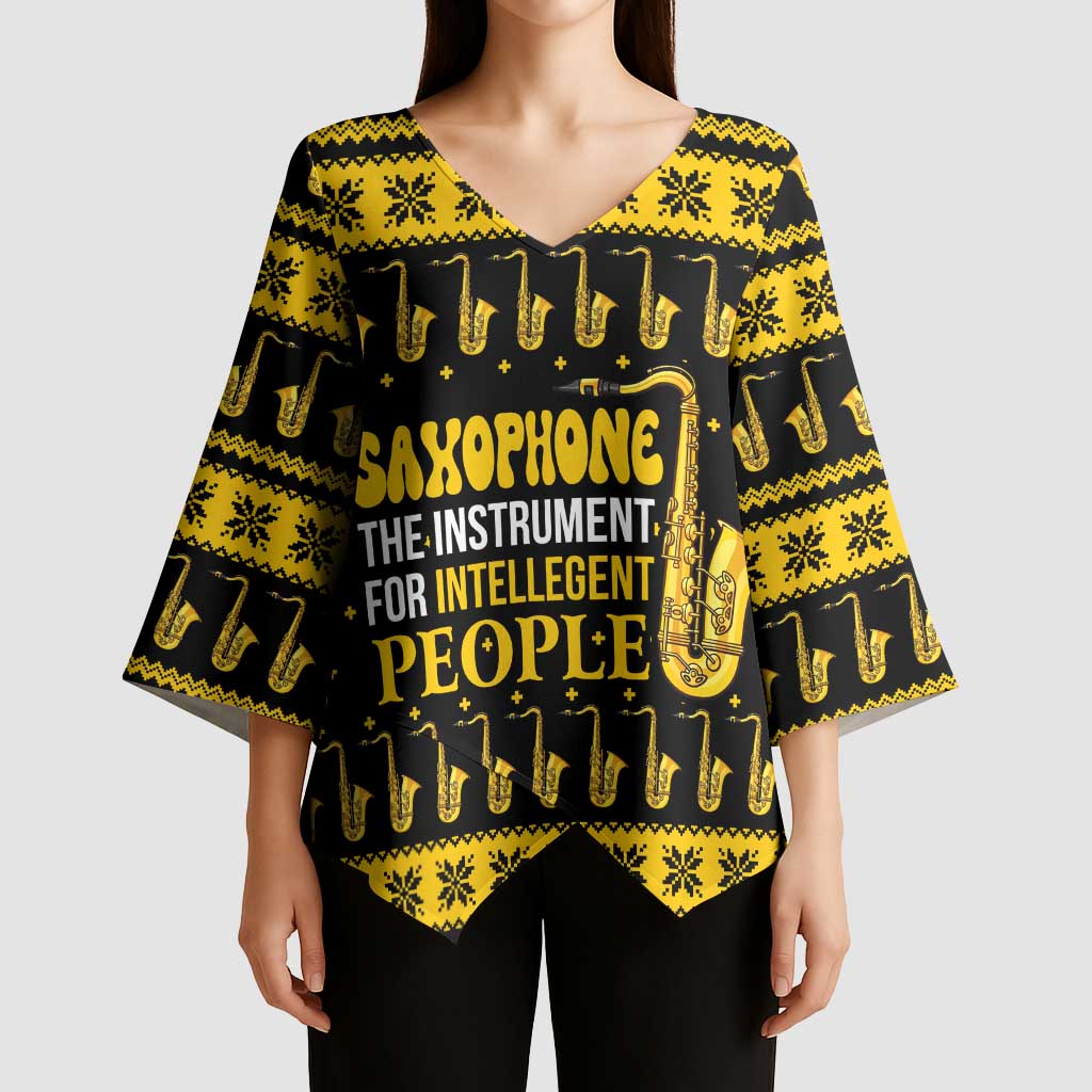 Saxophone The Instrument For Intellegent People Christmas Kimono Sleeve Blouse Xmas Holiday Patterns - Wonder Print Shop