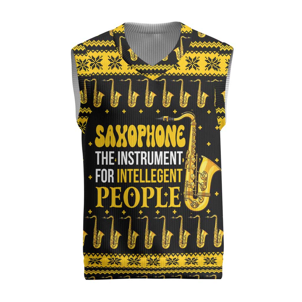 Saxophone The Instrument For Intellegent People Christmas Knitted V-Neck Vest Xmas Holiday Patterns - Wonder Print Shop
