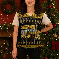 Saxophone The Instrument For Intellegent People Christmas Knitted V-Neck Vest Xmas Holiday Patterns - Wonder Print Shop