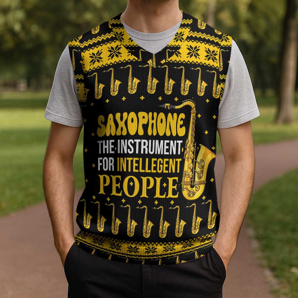 Saxophone The Instrument For Intellegent People Christmas Knitted V-Neck Vest Xmas Holiday Patterns - Wonder Print Shop