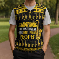 Saxophone The Instrument For Intellegent People Christmas Knitted V-Neck Vest Xmas Holiday Patterns - Wonder Print Shop