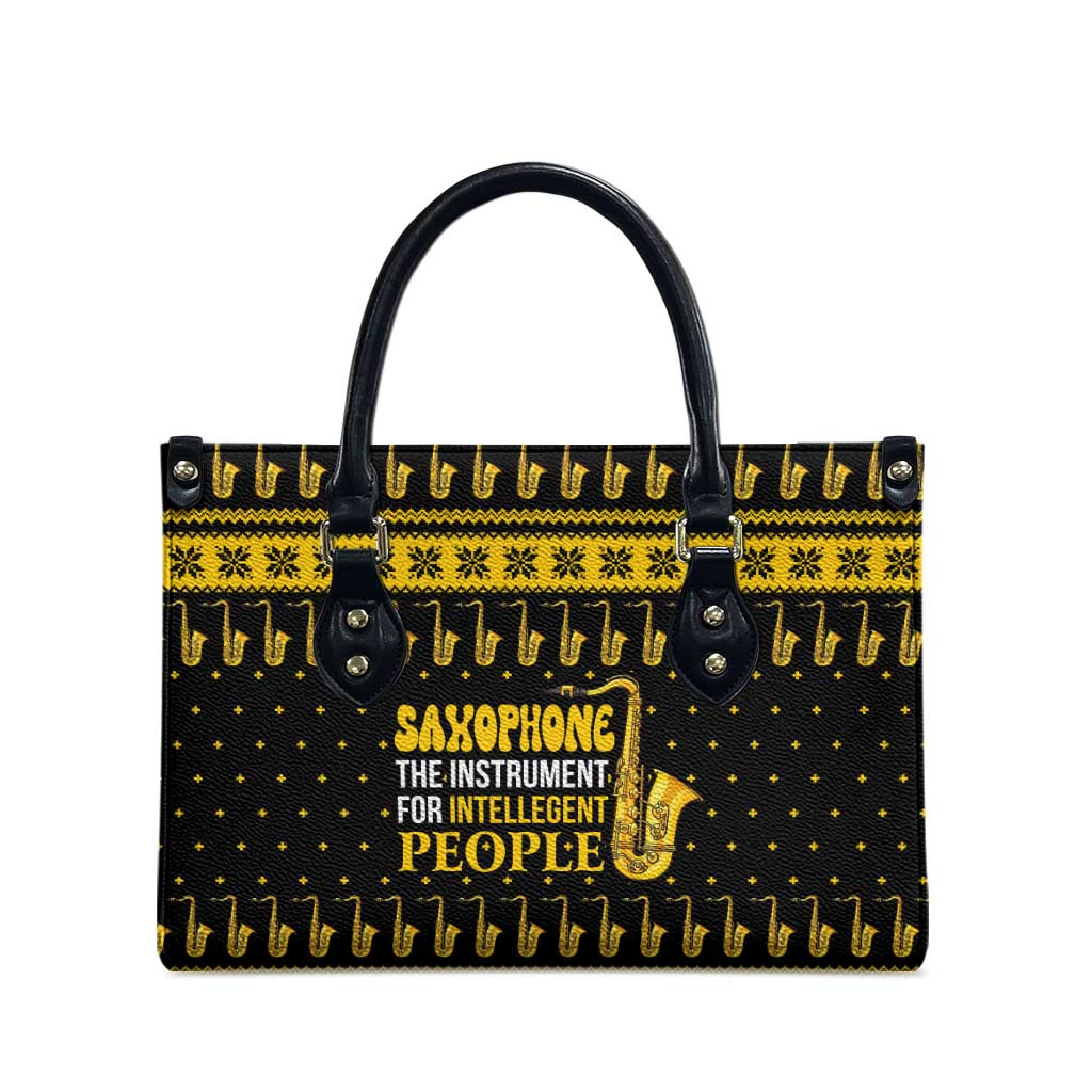 Saxophone The Instrument For Intellegent People Christmas Leather Bag Xmas Holiday Patterns - Wonder Print Shop