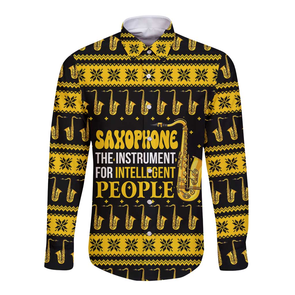 Saxophone The Instrument For Intellegent People Christmas Long Sleeve Button Shirt Xmas Holiday Patterns - Wonder Print Shop