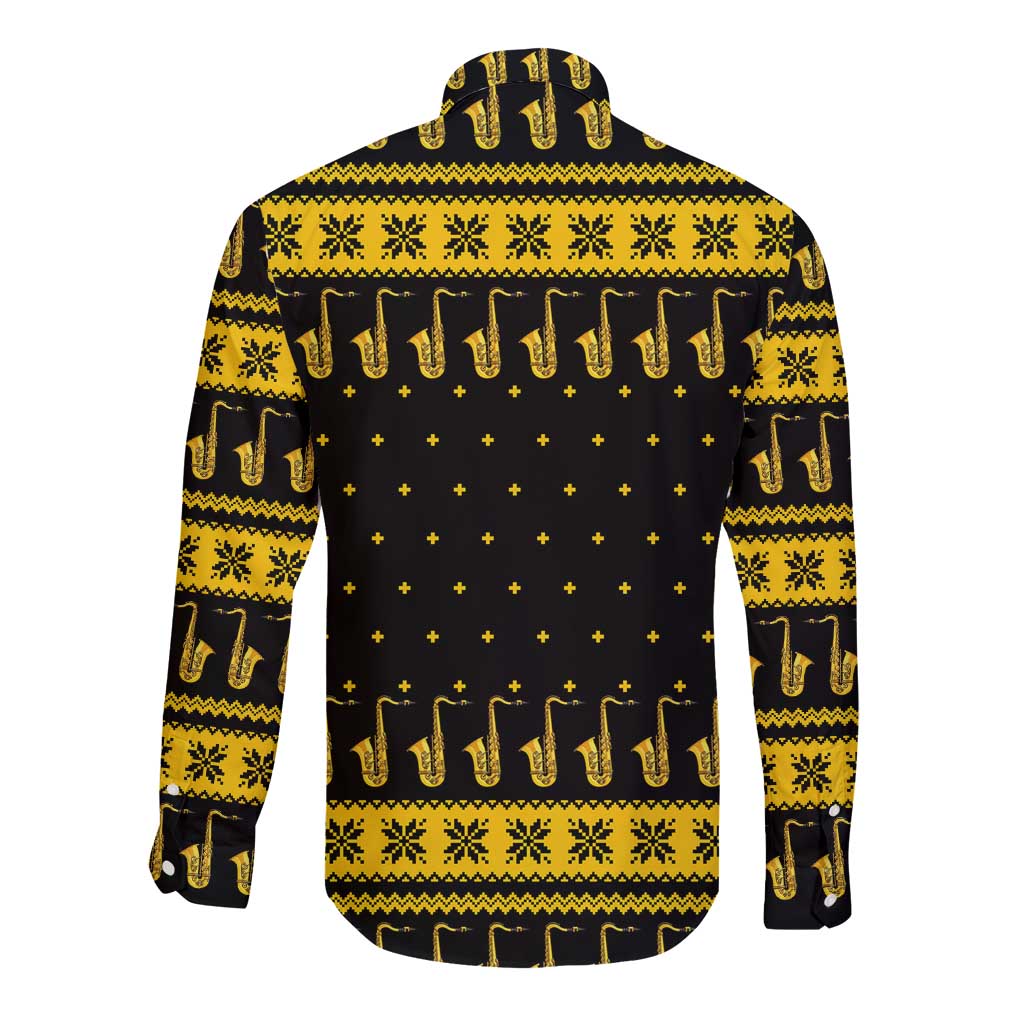 Saxophone The Instrument For Intellegent People Christmas Long Sleeve Button Shirt Xmas Holiday Patterns - Wonder Print Shop