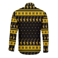 Saxophone The Instrument For Intellegent People Christmas Long Sleeve Button Shirt Xmas Holiday Patterns - Wonder Print Shop