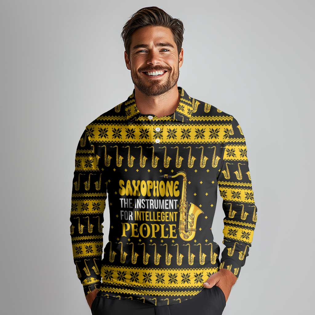 Saxophone The Instrument For Intellegent People Christmas Long Sleeve Polo Shirt Xmas Holiday Patterns - Wonder Print Shop