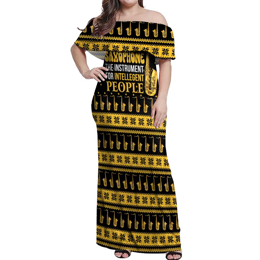 Saxophone The Instrument For Intellegent People Christmas Off Shoulder Maxi Dress Xmas Holiday Patterns - Wonder Print Shop