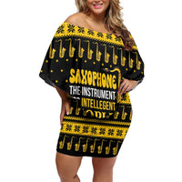 Saxophone The Instrument For Intellegent People Christmas Off Shoulder Short Dress Xmas Holiday Patterns - Wonder Print Shop