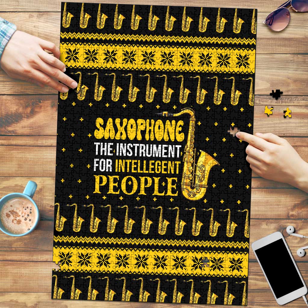 Saxophone The Instrument For Intellegent People Christmas Puzzle Xmas Holiday Patterns - Wonder Print Shop
