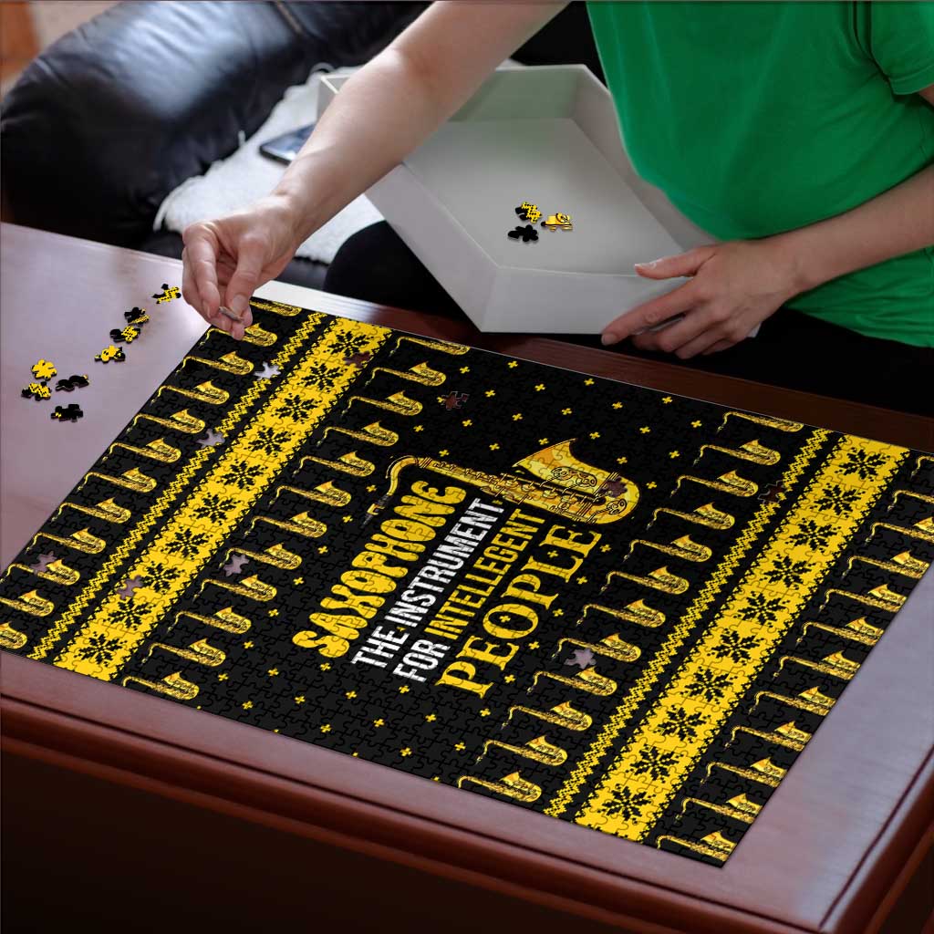 Saxophone The Instrument For Intellegent People Christmas Puzzle Xmas Holiday Patterns - Wonder Print Shop