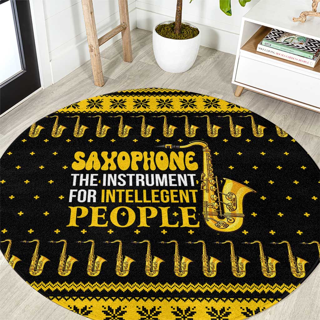 Saxophone The Instrument For Intellegent People Christmas Round Carpet Xmas Holiday Patterns - Wonder Print Shop