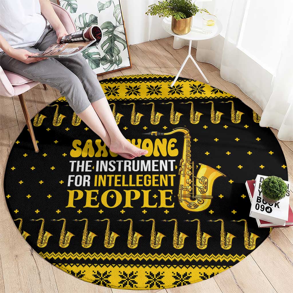Saxophone The Instrument For Intellegent People Christmas Round Carpet Xmas Holiday Patterns - Wonder Print Shop