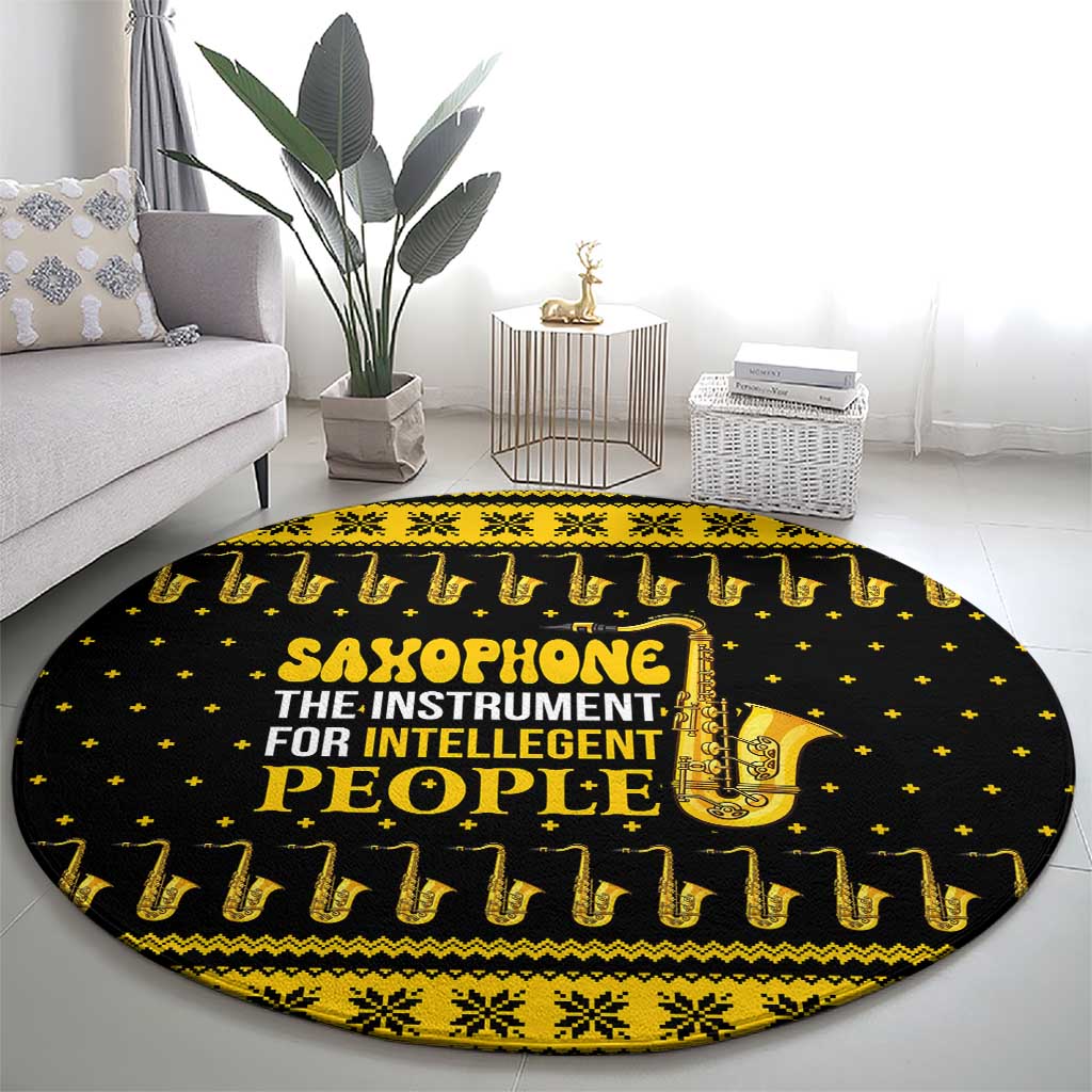 Saxophone The Instrument For Intellegent People Christmas Round Carpet Xmas Holiday Patterns - Wonder Print Shop