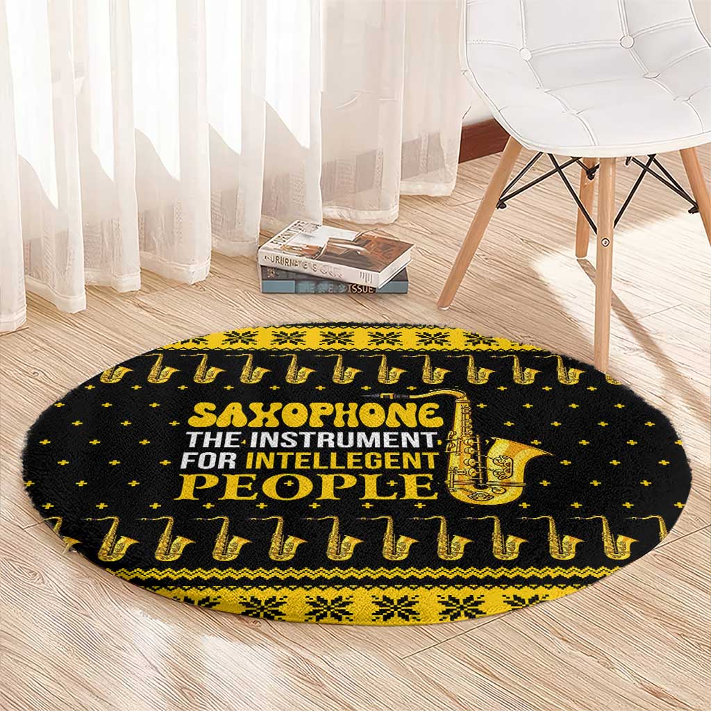 Saxophone The Instrument For Intellegent People Christmas Round Carpet Xmas Holiday Patterns - Wonder Print Shop