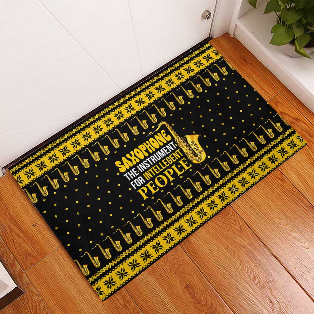 Saxophone The Instrument For Intellegent People Christmas Rubber Doormat Xmas Holiday Patterns - Wonder Print Shop