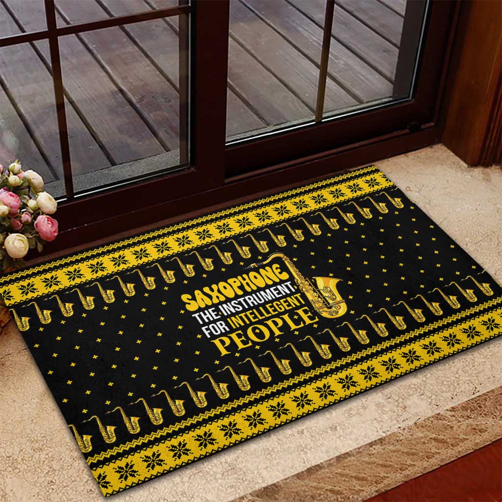 Saxophone The Instrument For Intellegent People Christmas Rubber Doormat Xmas Holiday Patterns - Wonder Print Shop