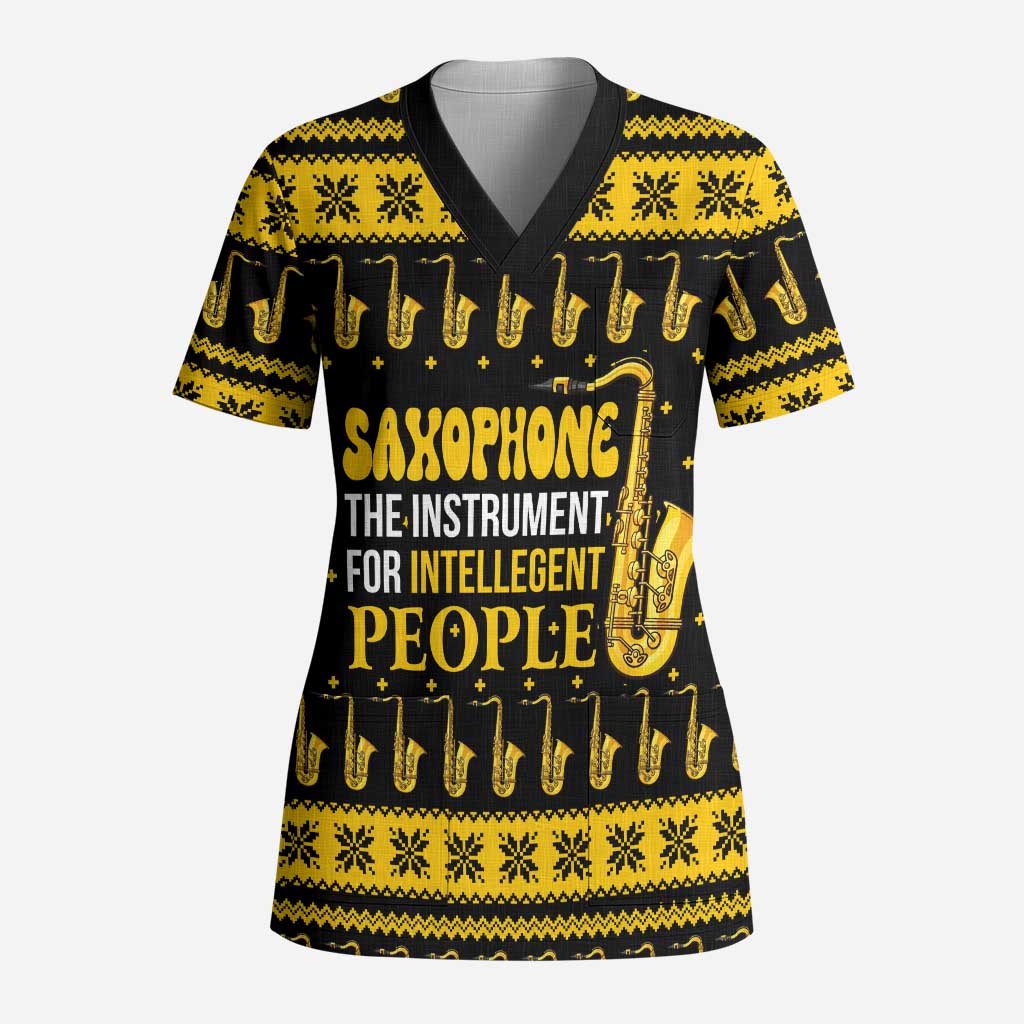 Saxophone The Instrument For Intellegent People Christmas Scrub Top Xmas Holiday Patterns - Wonder Print Shop