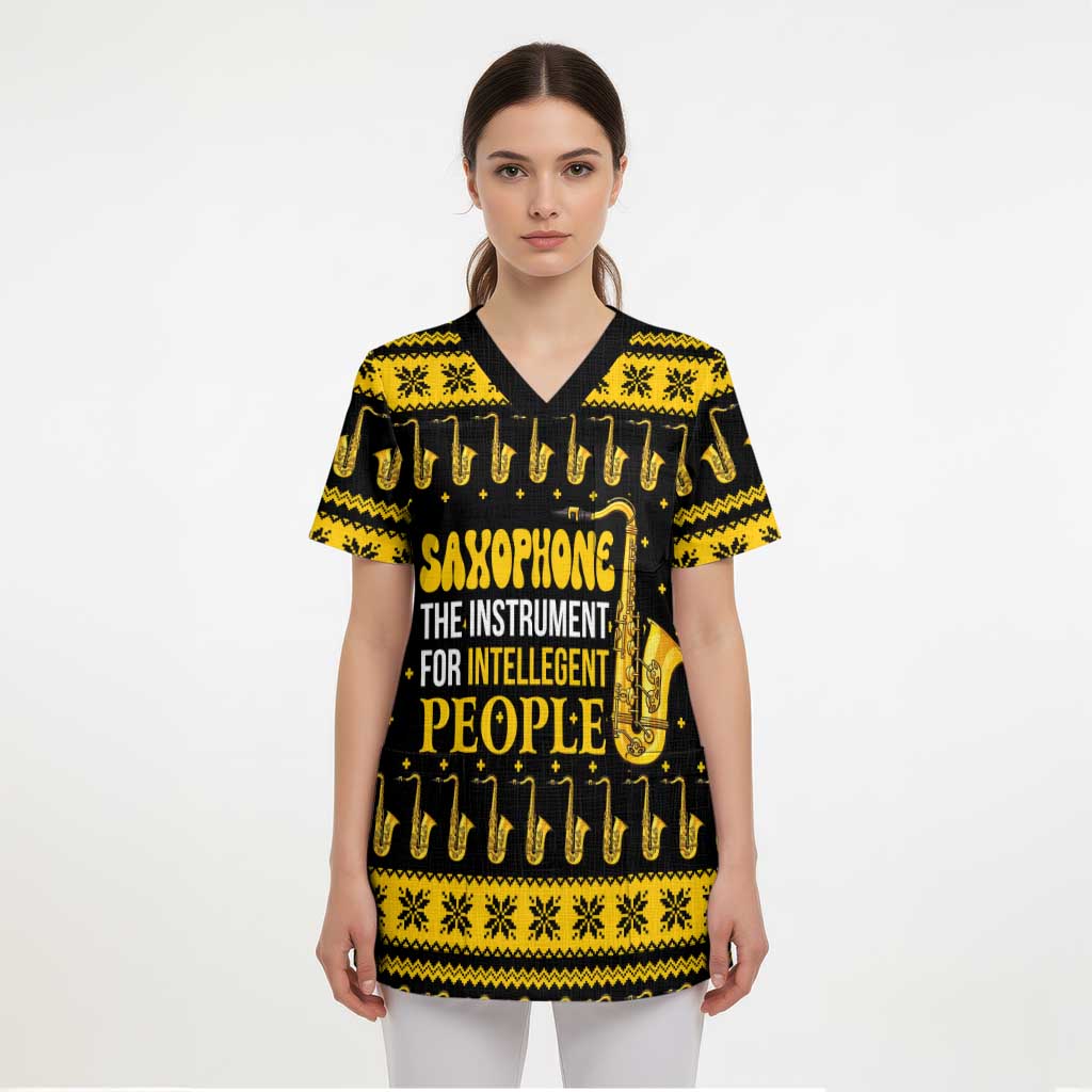 Saxophone The Instrument For Intellegent People Christmas Scrub Top Xmas Holiday Patterns - Wonder Print Shop