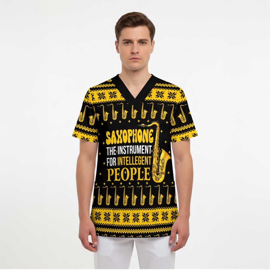 Saxophone The Instrument For Intellegent People Christmas Scrub Top Xmas Holiday Patterns - Wonder Print Shop