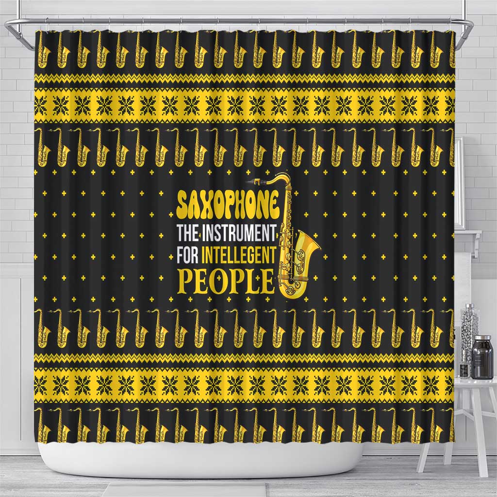 Saxophone The Instrument For Intellegent People Christmas Shower Curtain Xmas Holiday Patterns - Wonder Print Shop