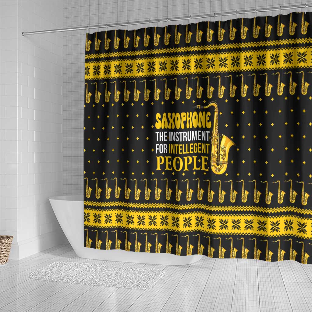 Saxophone The Instrument For Intellegent People Christmas Shower Curtain Xmas Holiday Patterns - Wonder Print Shop