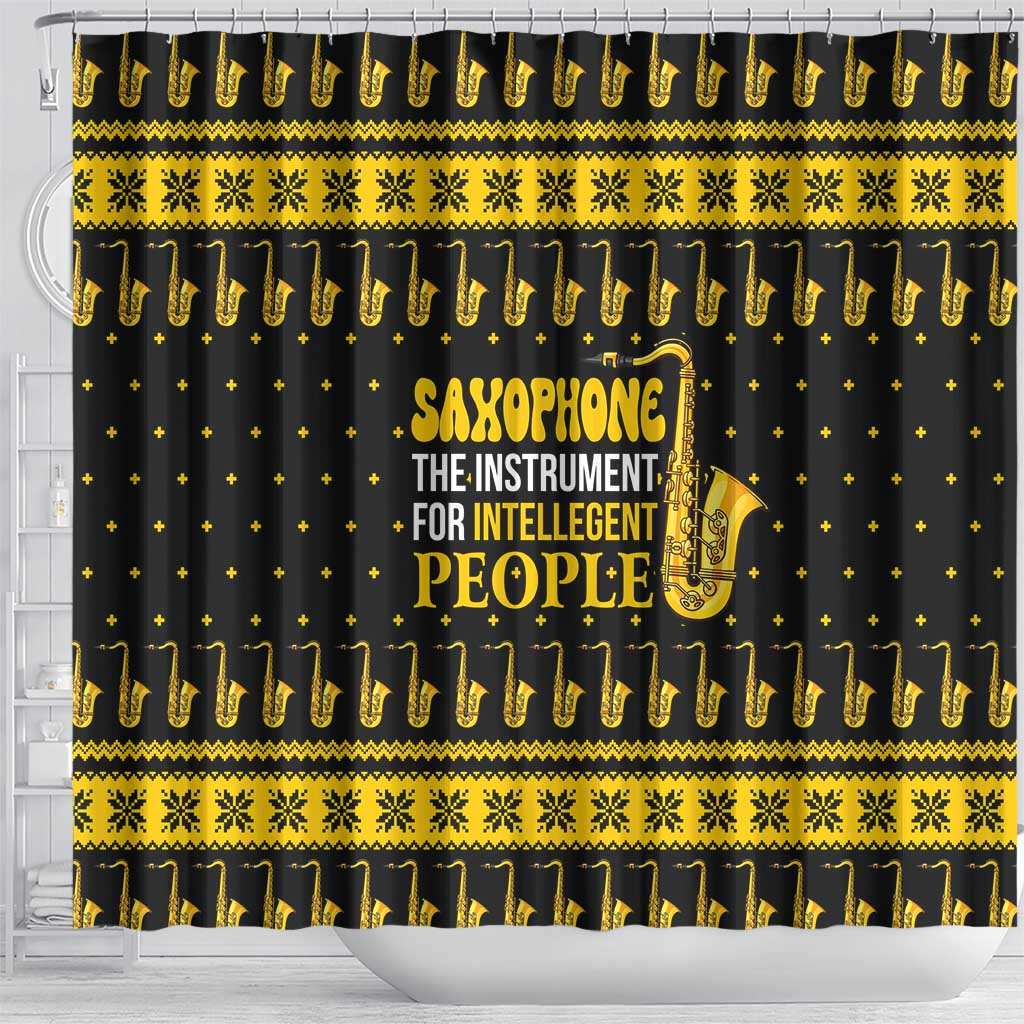 Saxophone The Instrument For Intellegent People Christmas Shower Curtain Xmas Holiday Patterns - Wonder Print Shop