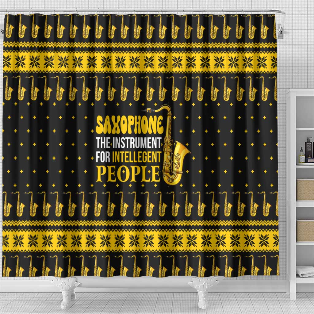Saxophone The Instrument For Intellegent People Christmas Shower Curtain Xmas Holiday Patterns - Wonder Print Shop