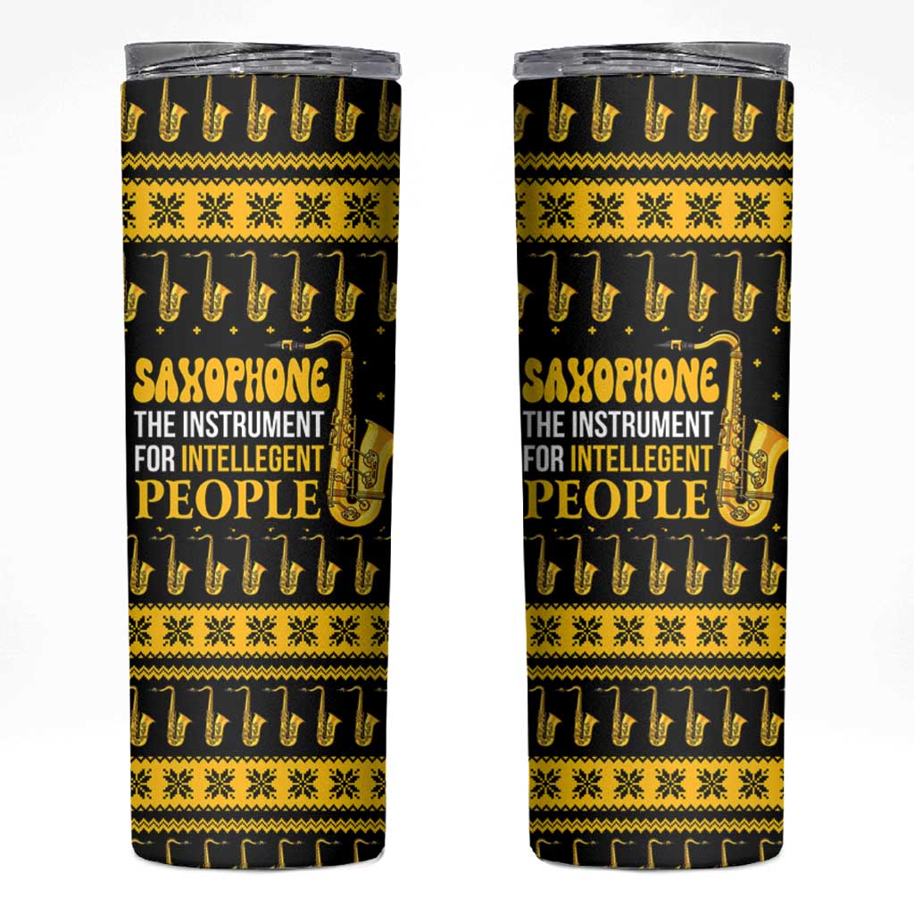 Saxophone The Instrument For Intellegent People Christmas Skinny Tumbler Xmas Holiday Patterns - Wonder Print Shop