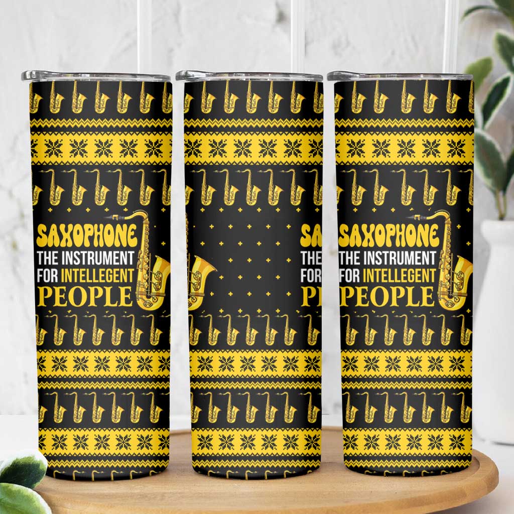 Saxophone The Instrument For Intellegent People Christmas Skinny Tumbler Xmas Holiday Patterns - Wonder Print Shop