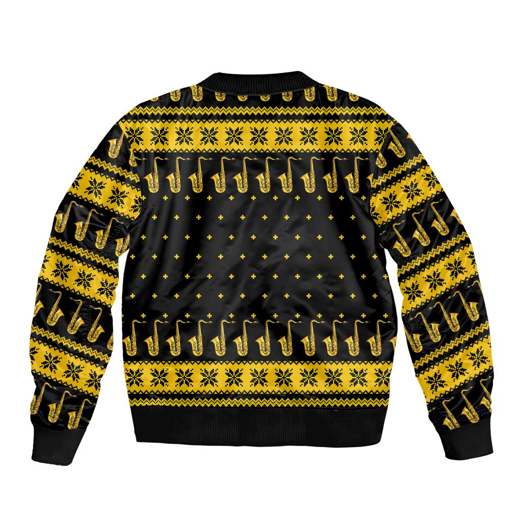 Saxophone The Instrument For Intellegent People Christmas Sleeve Zip Bomber Jacket Xmas Holiday Patterns - Wonder Print Shop