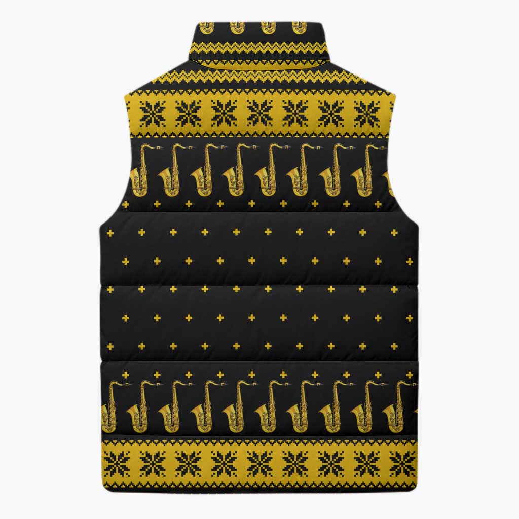 Saxophone The Instrument For Intellegent People Christmas Sleeveless Puffer Jacket Xmas Holiday Patterns - Wonder Print Shop