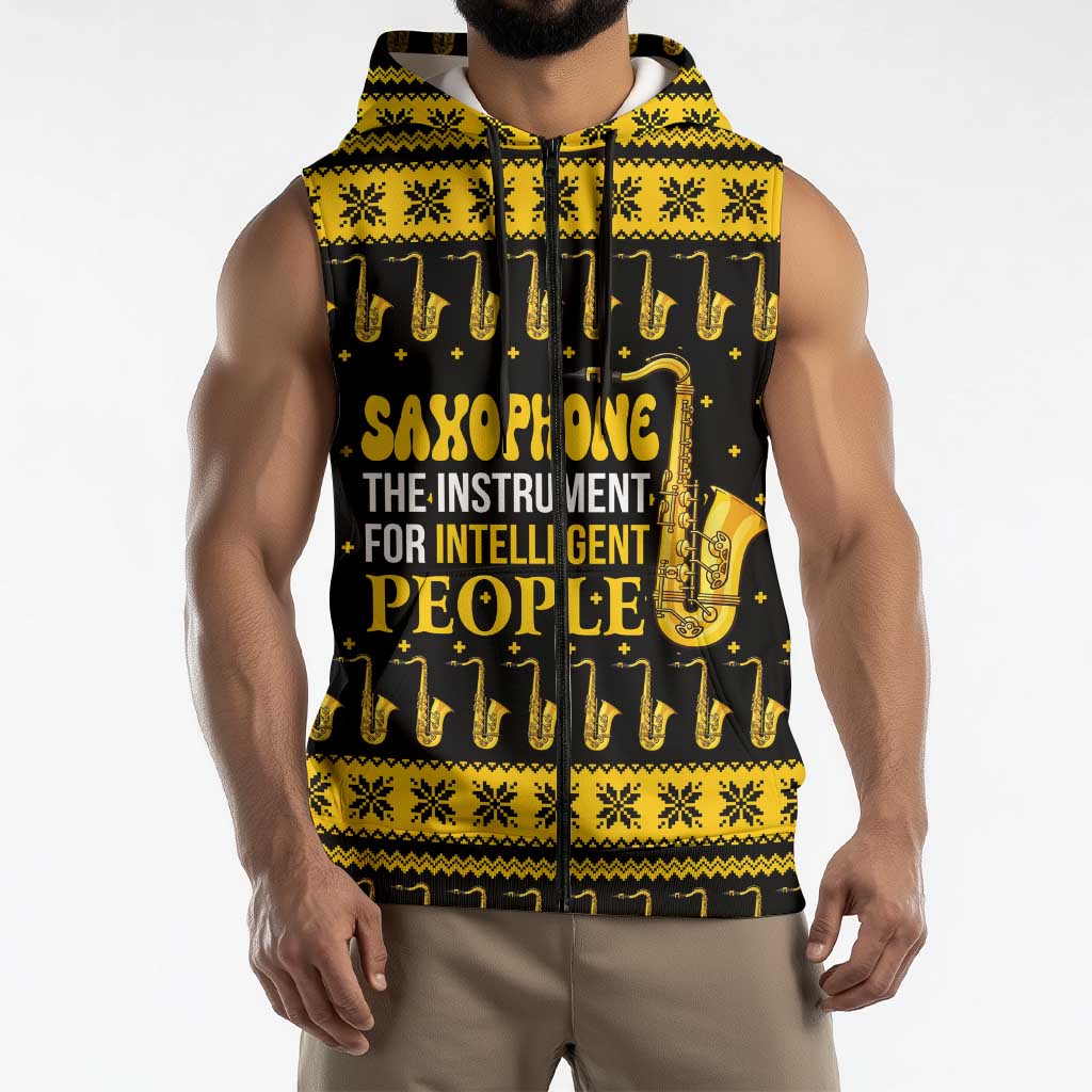 Saxophone The Instrument For Intellegent People Christmas Sleeveless Zip Hoodie Xmas Holiday Patterns - Wonder Print Shop