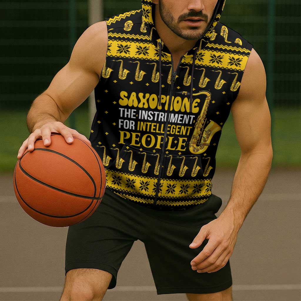 Saxophone The Instrument For Intellegent People Christmas Sleeveless Zip Hoodie Xmas Holiday Patterns - Wonder Print Shop